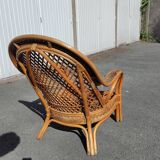 Vintage rattan armchair Mélarti (Emmanuelle style) + custom cushion