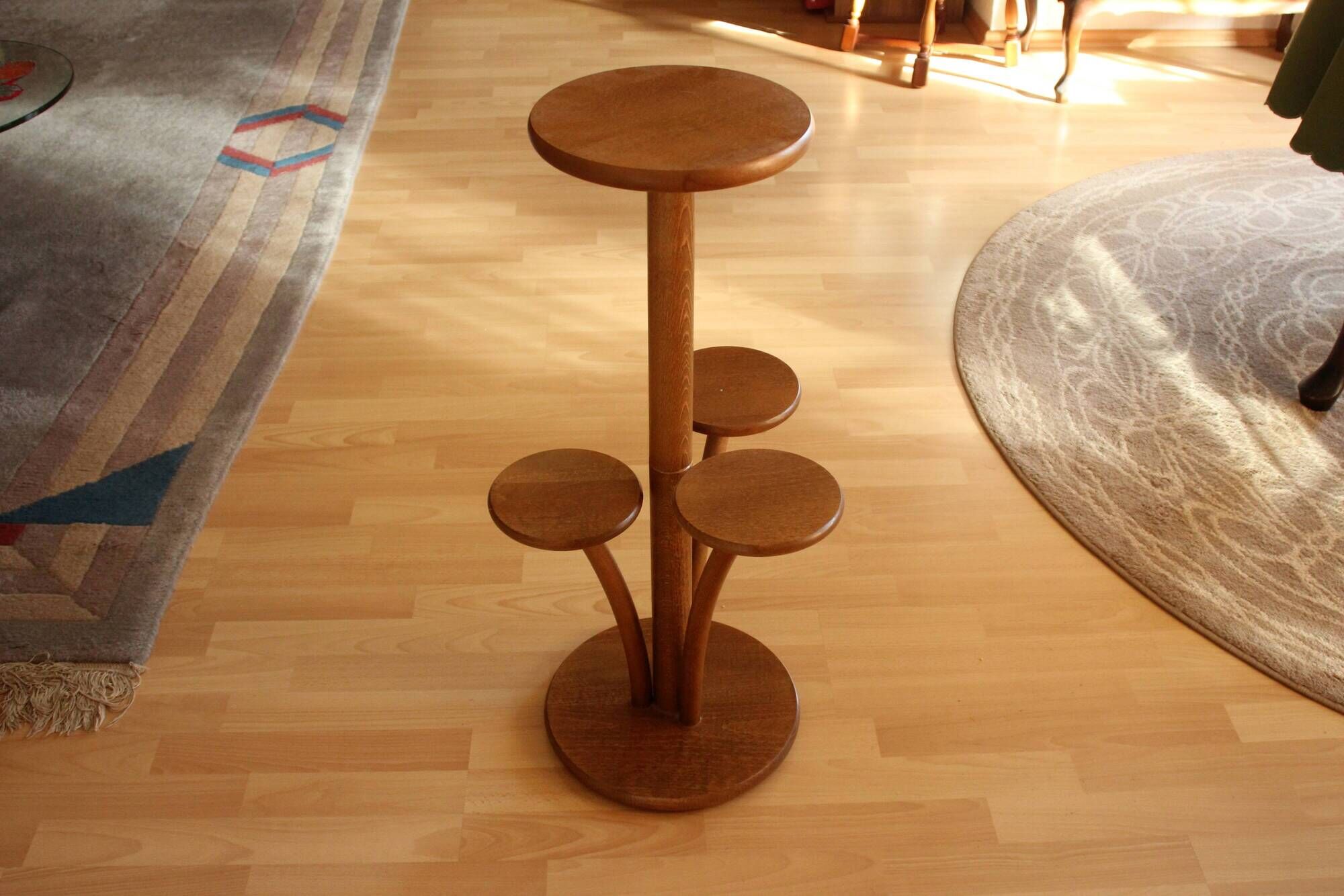 Solid oak wood plant stand, vintage from the 1950s, rare collectors item
