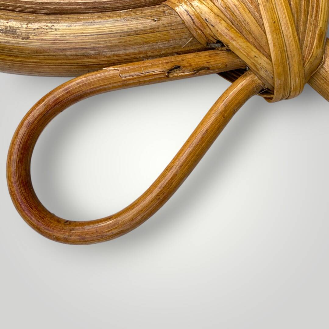 Vintage bamboo and rattan apple-shaped mirror - 1970s