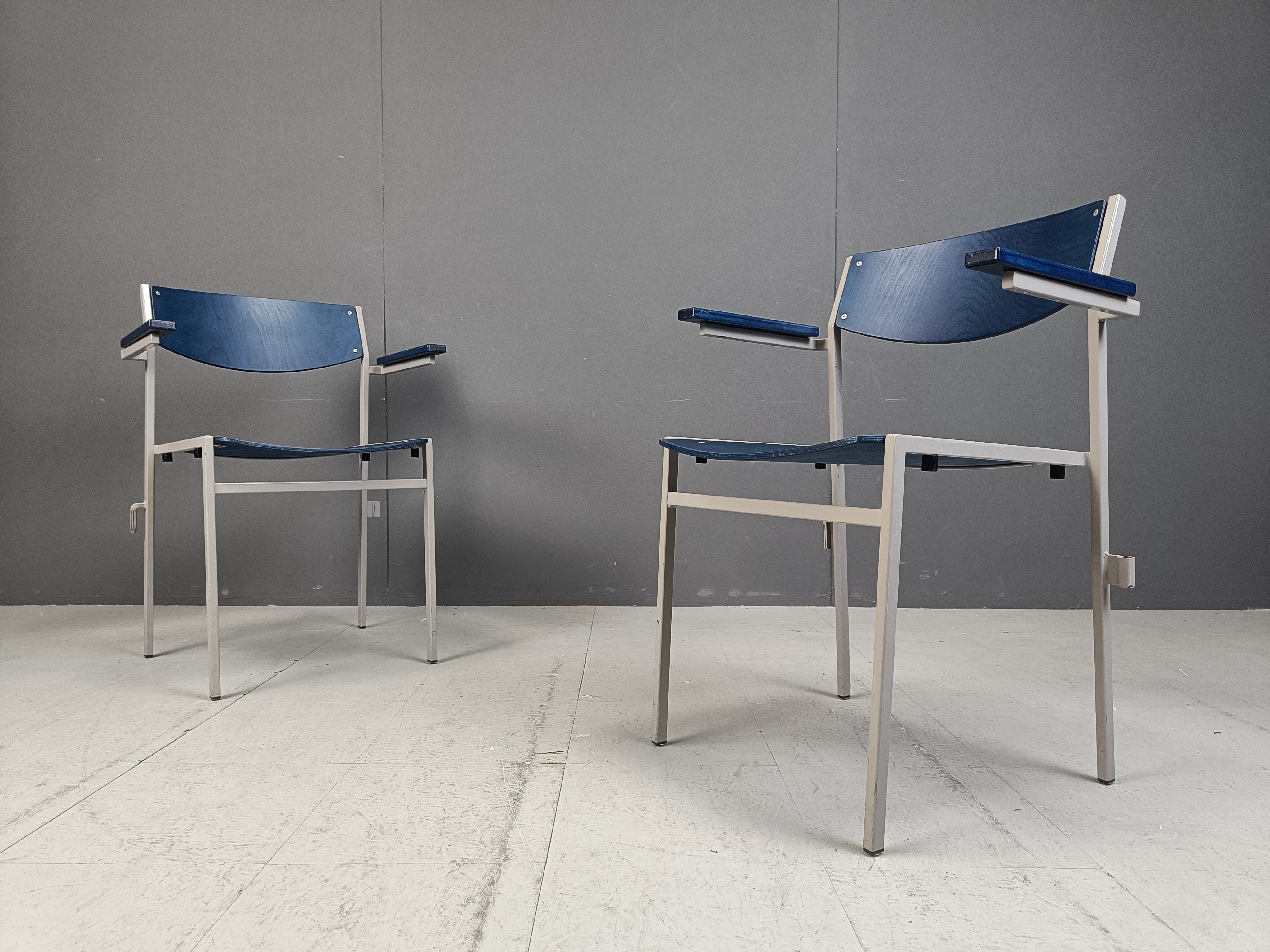 Minimalist metal and plywood stackable armchairs by Gijs Van Der Sluis
