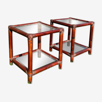 Pair of vintage bamboo bedside tables 1970