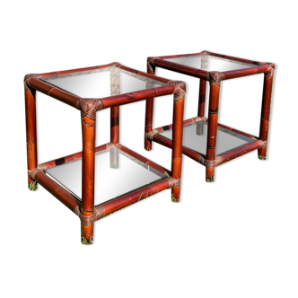 Pair of vintage bamboo bedside tables 1970
