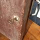 Antique wooden suitcase with lock and key