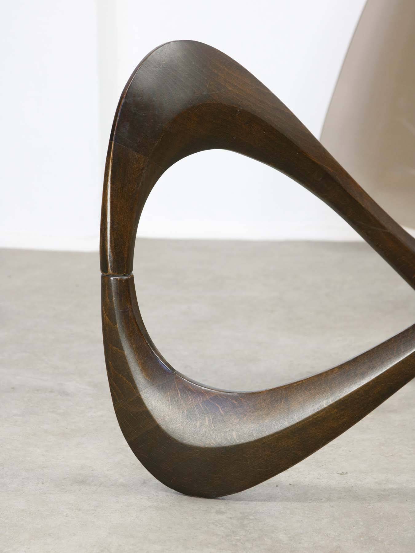 Italian Organic "Snake" Wooden and Smoked Glass Coffee Table, 1960s