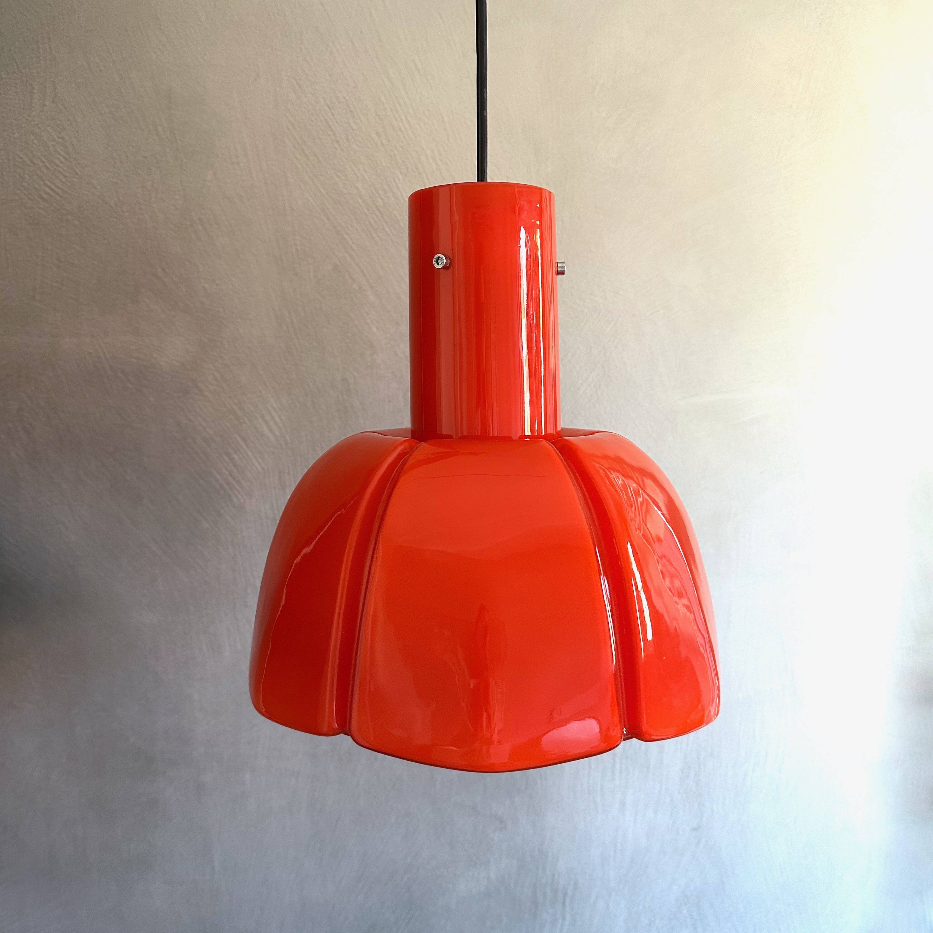 Pendant lamp Glashütte Limburg orange, Mid Century