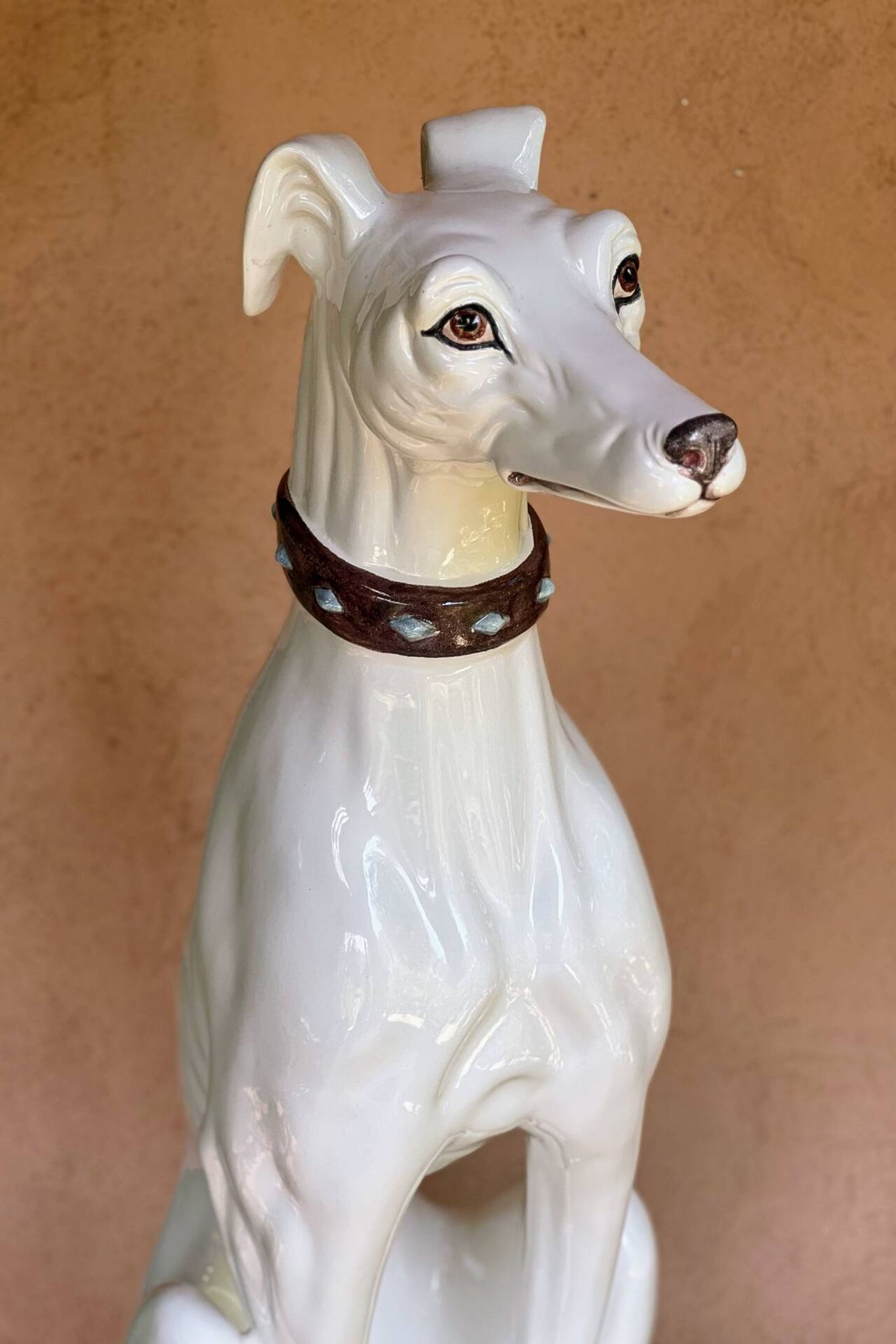 Large white glazed ceramic greyhound – signed – 92 cm