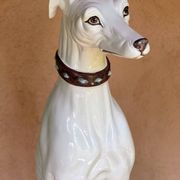 Large white glazed ceramic greyhound – signed – 92 cm