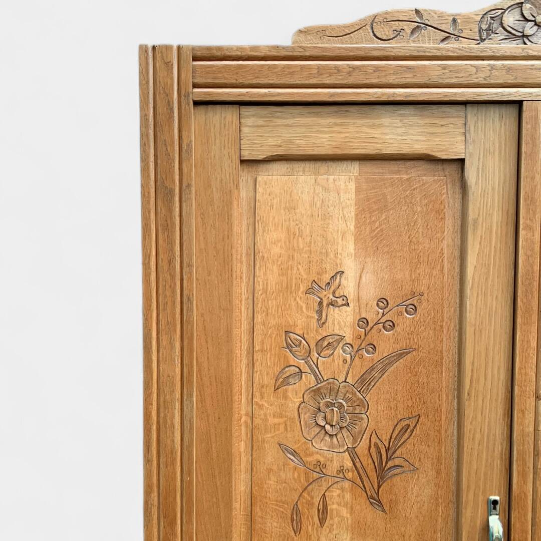 Parisian art deco hotel wardrobe in solid raw oak 1930