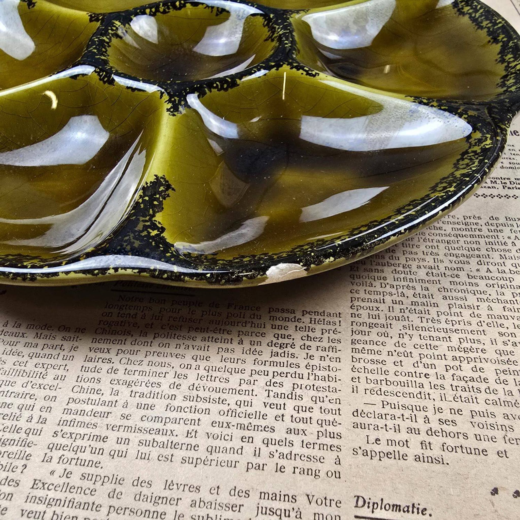 Vintage oyster service Gien – 6 plates, serving dish, ramekin and small bowl