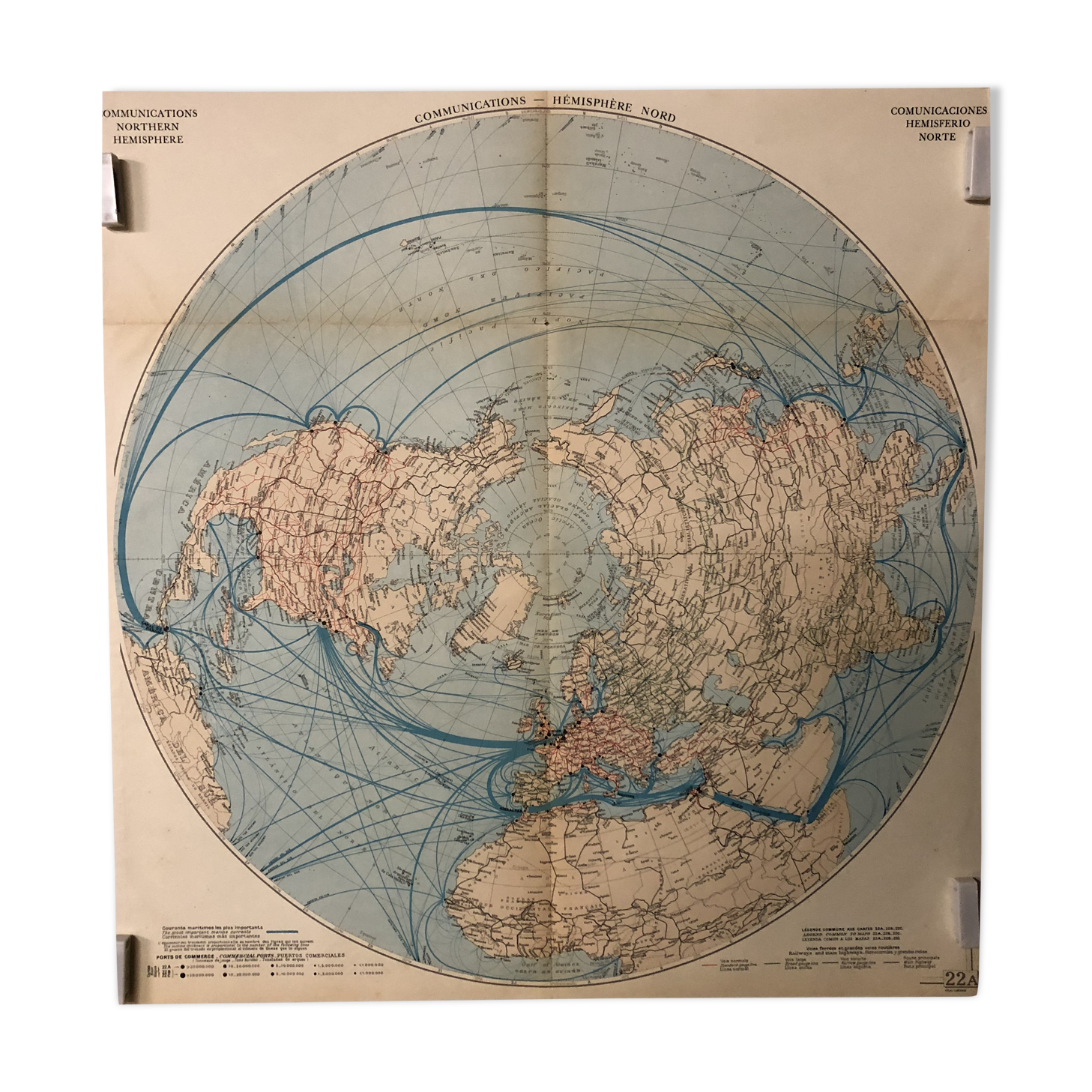 Mappemonde carte ancienne communication dans l’hémisphère nord