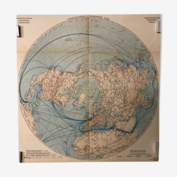 Mappemonde carte ancienne communication dans l’hémisphère nord