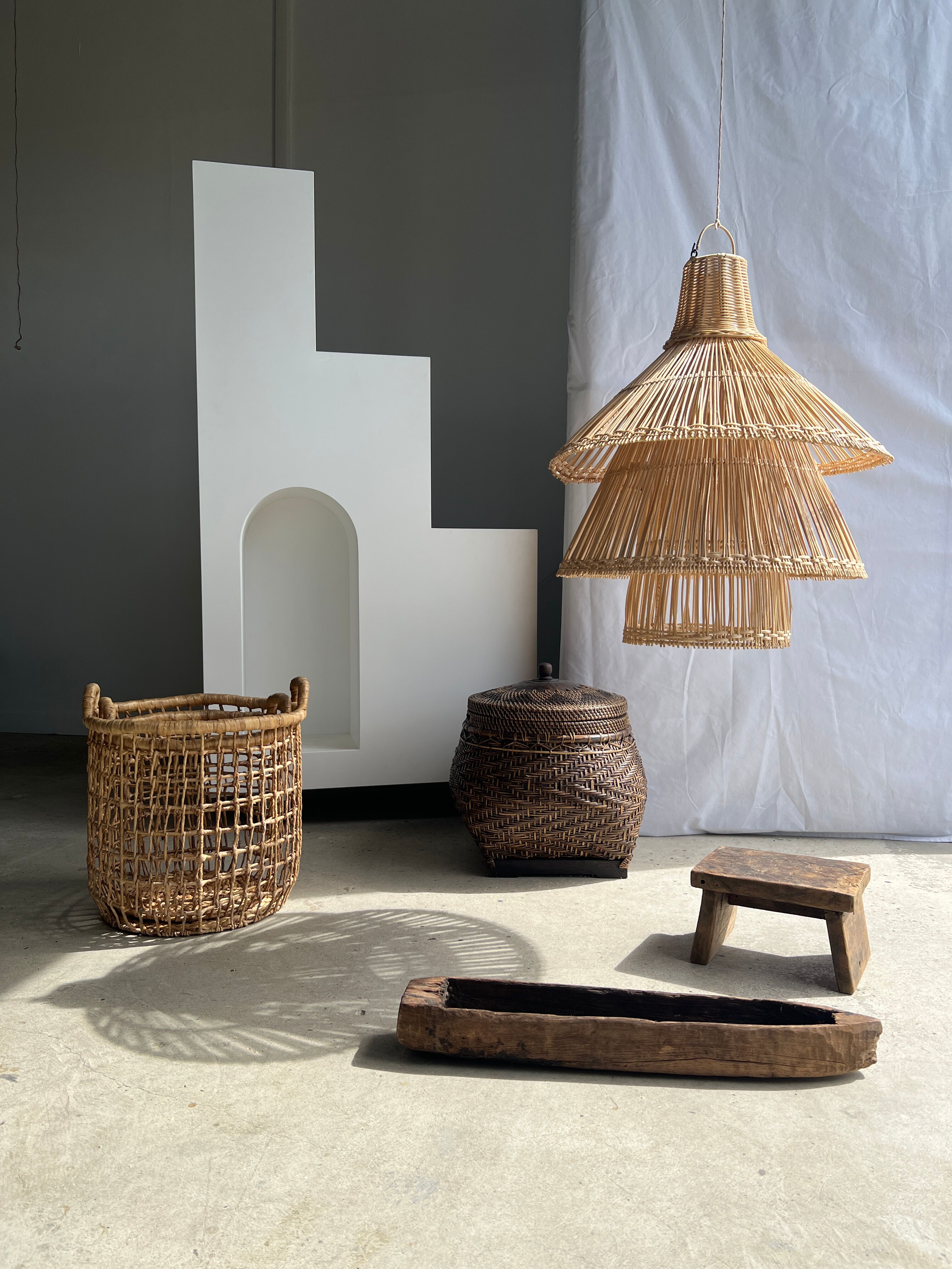 Rattan pendant lamp or light in the shape of an Asian lantern