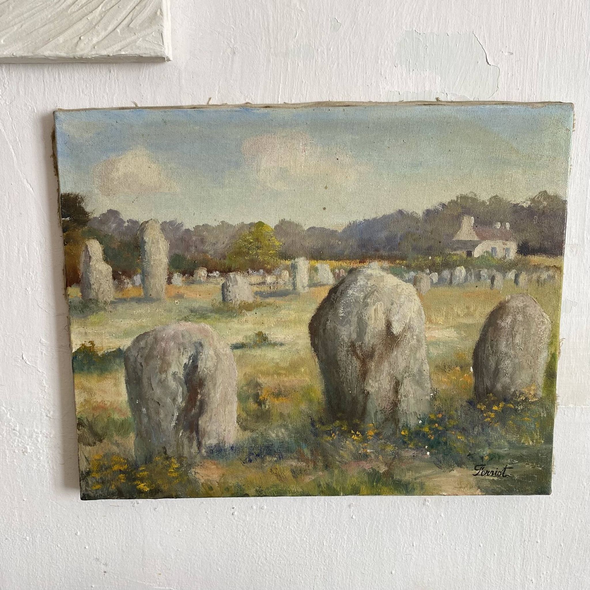 Oil on canvas landscape of Brittany by Lucien Ferriot, Dolmens.