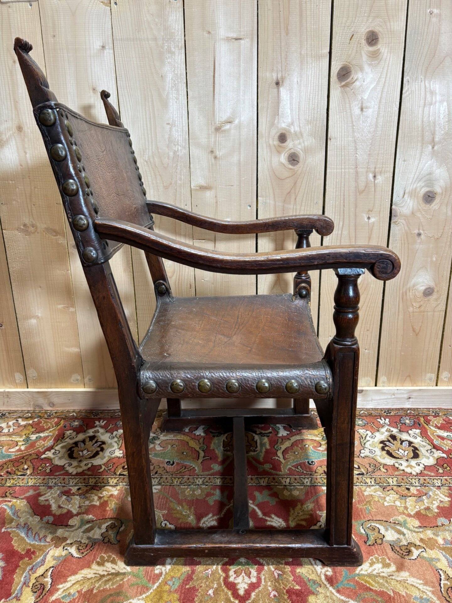 Fauteuil de bureau en chêne et cuir