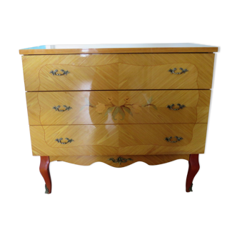 Vintage Louis XV style chest of drawers in citron wood veneer