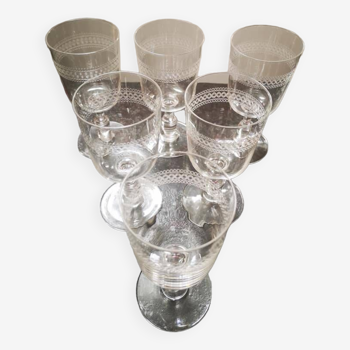 Lot 6 anciens verres à pied à Vin en Cristal Baccarat gravés ciselés début 20 ème