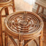 Paire de tabourets de bar  Louis Sognot en rotin 1950