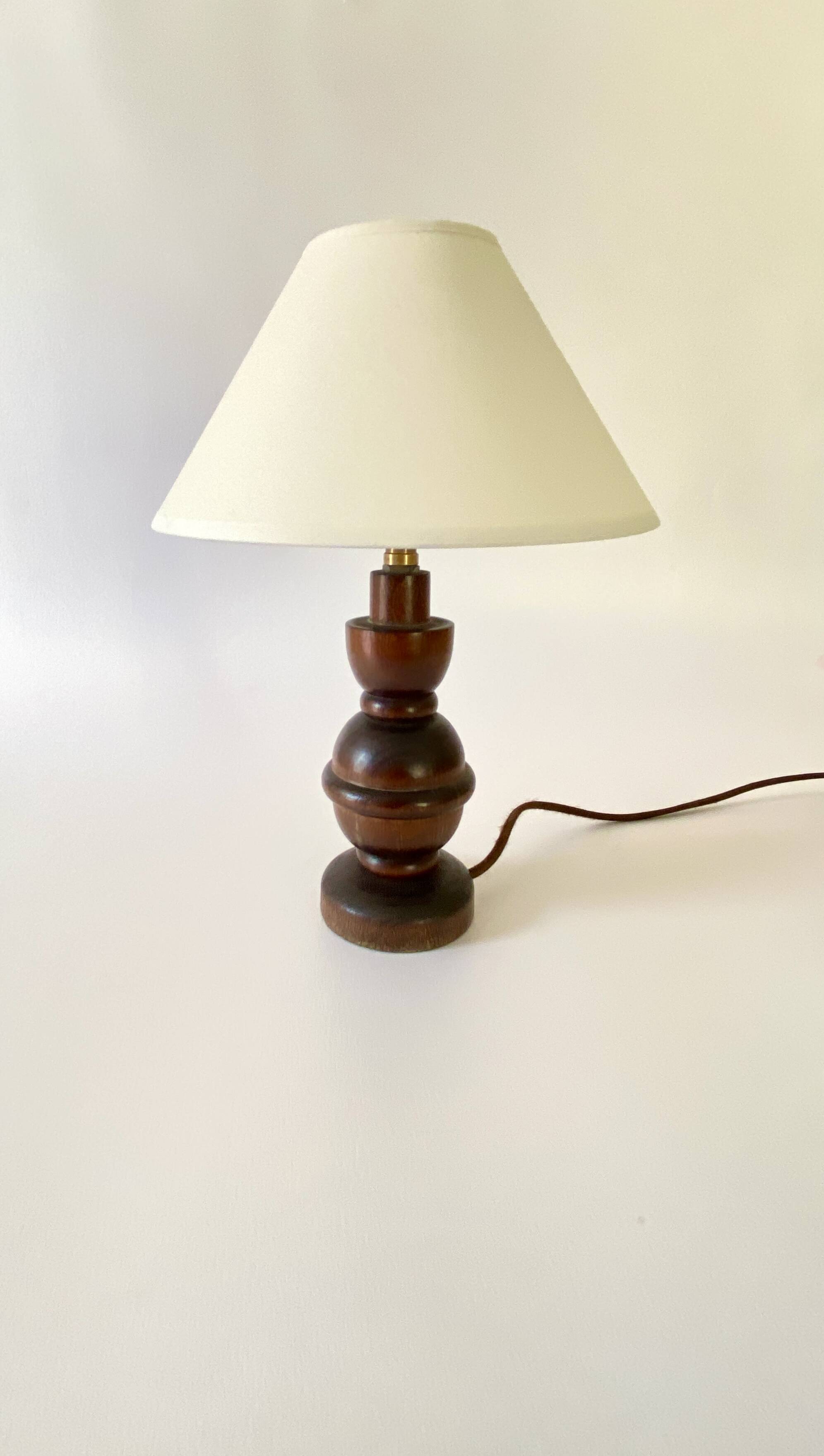 Wooden lamp, recent fabric cable 200 cm, pagoda lampshade