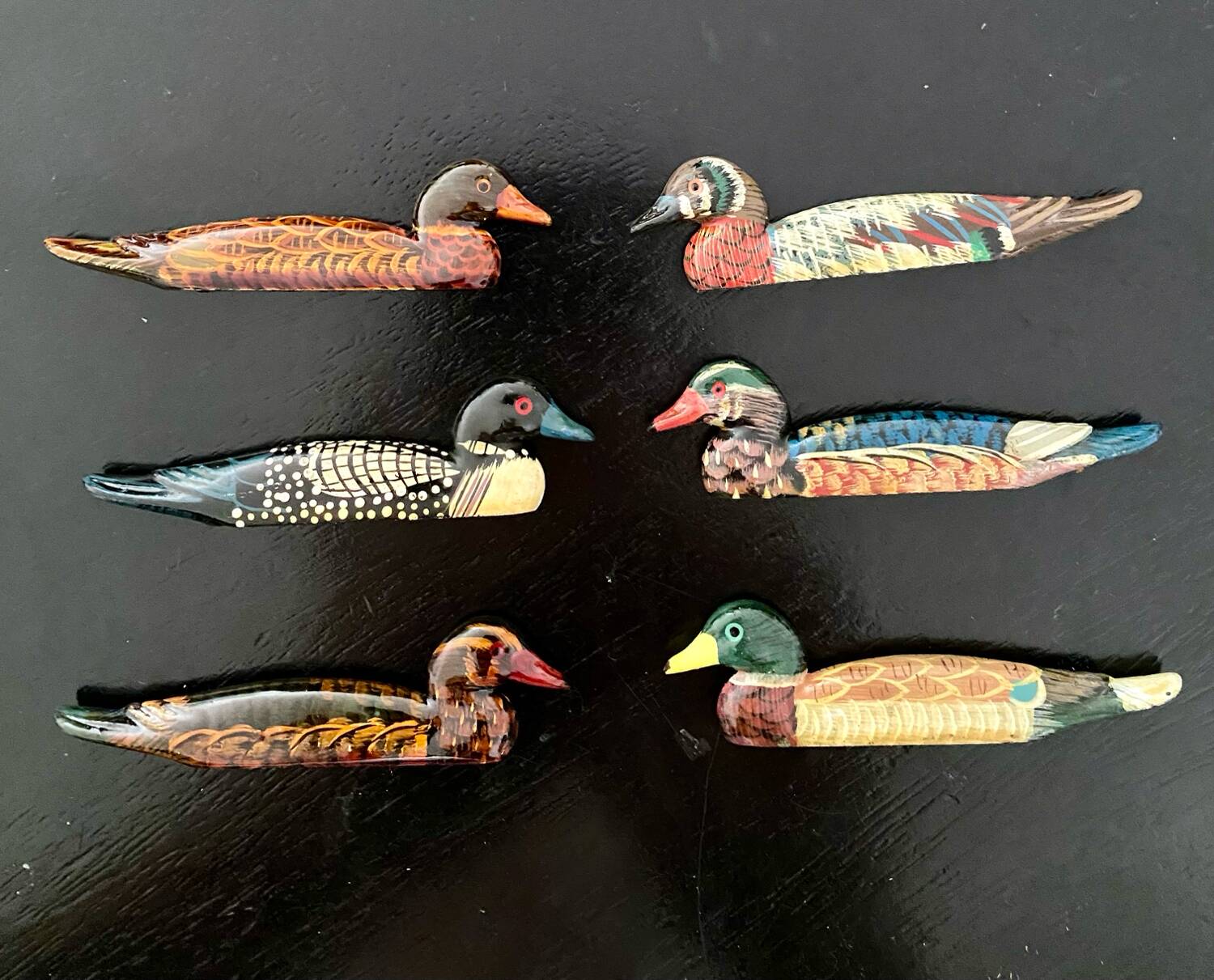 6 duck-shaped knife holders in lacquered wood