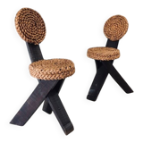 Mediterranean Tripod Side Chairs by Audoux Minet, France, 1950s, Set of 2