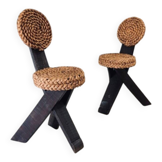 Mediterranean Tripod Side Chairs by Audoux Minet, France, 1950s, Set of 2