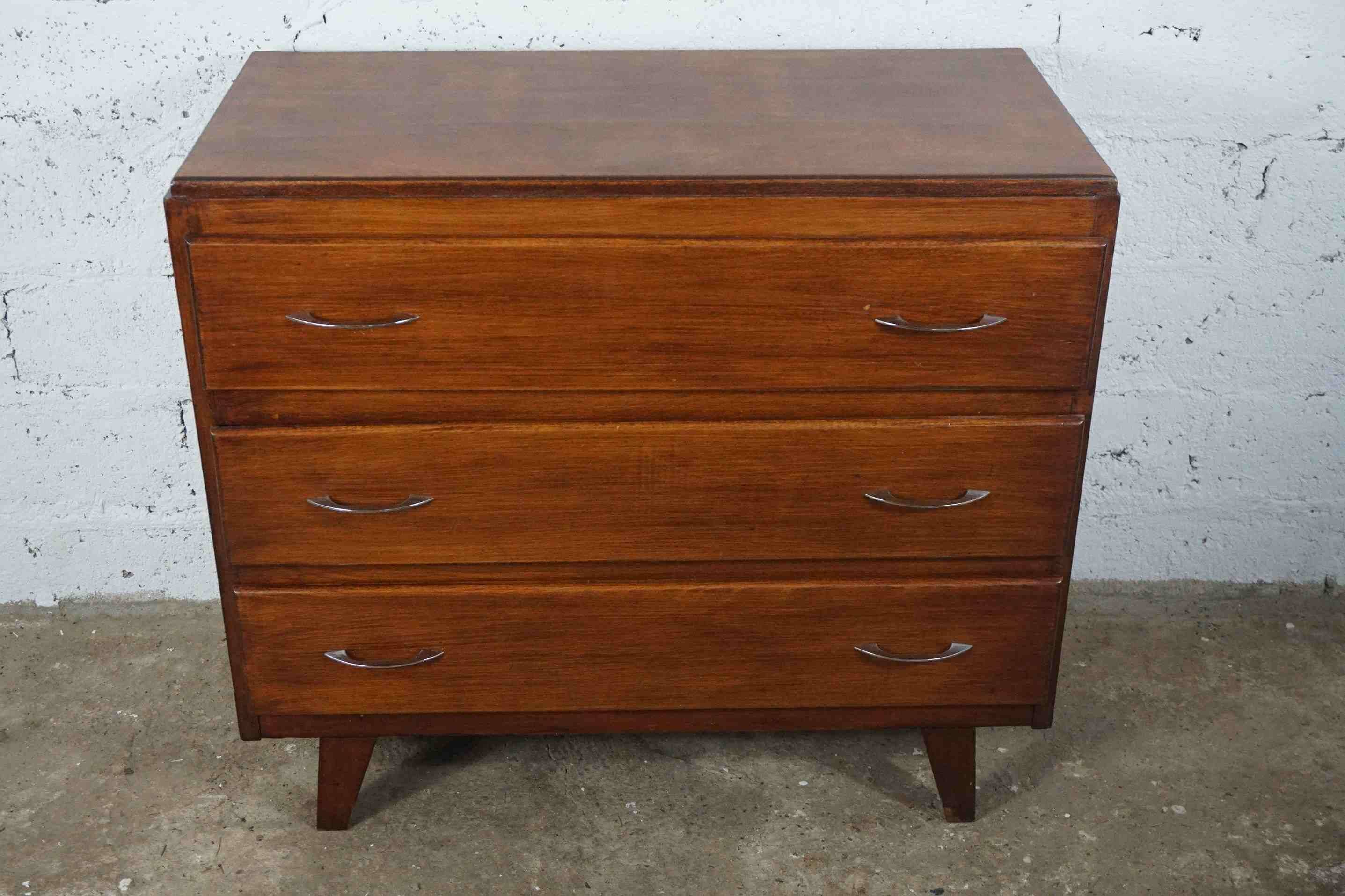 vintage 50s chest of drawers with three drawers and compass feet