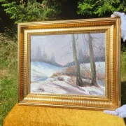 Vintage Winter Landscape with Birch Trees Oil Painting