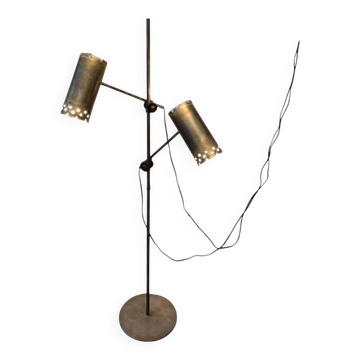Lampe de sol en cuivre brutaliste par Holm Sørensen, Danemark, années 1960.
