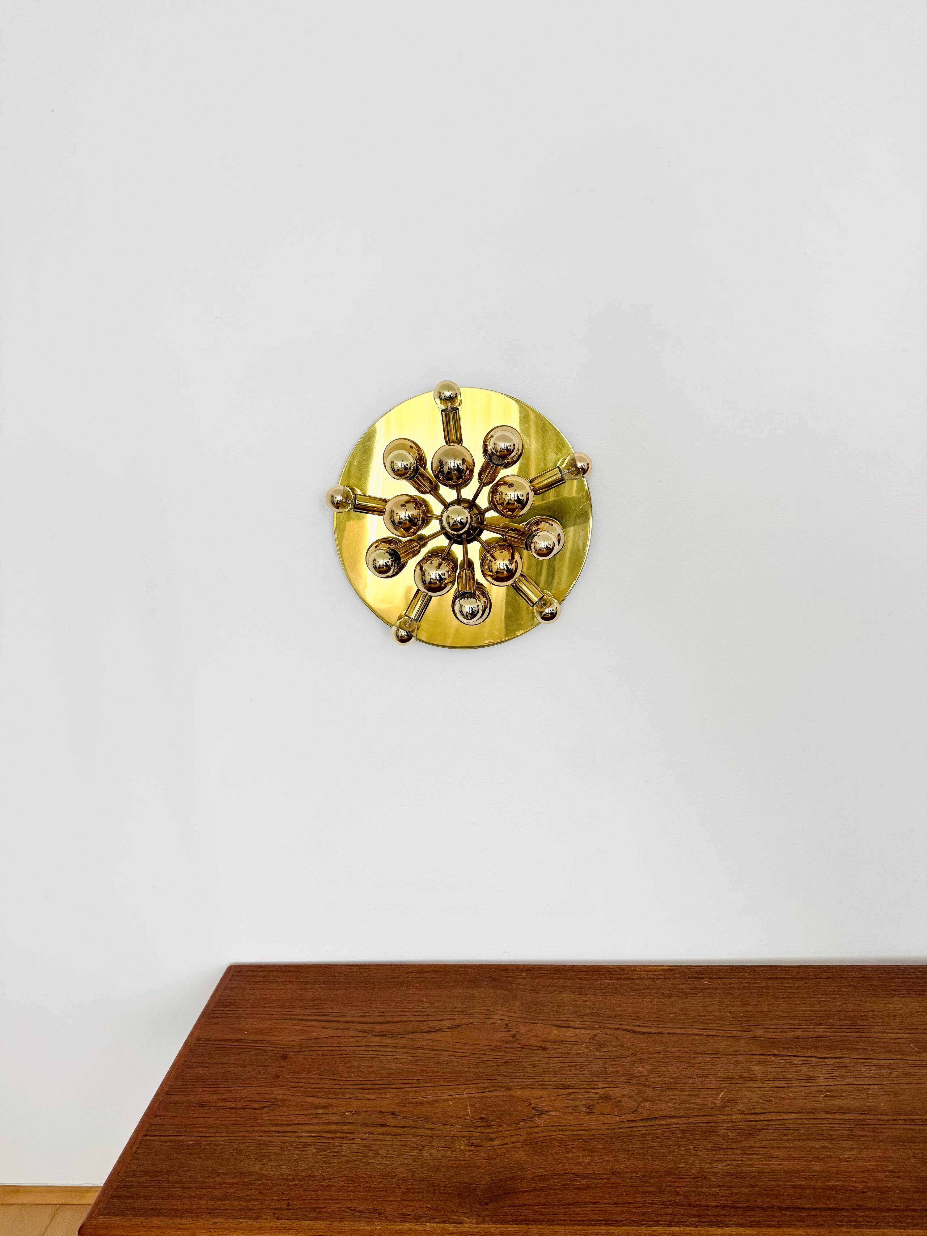 Set of 2 Amazing Golden Sputnik Wall or Flush Lamps by Cosack