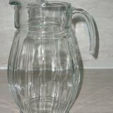 Vintage transparent molded glass carafe with handle