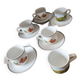 Ensemble tasses et sous tasses Villeroy & Boch design naïf