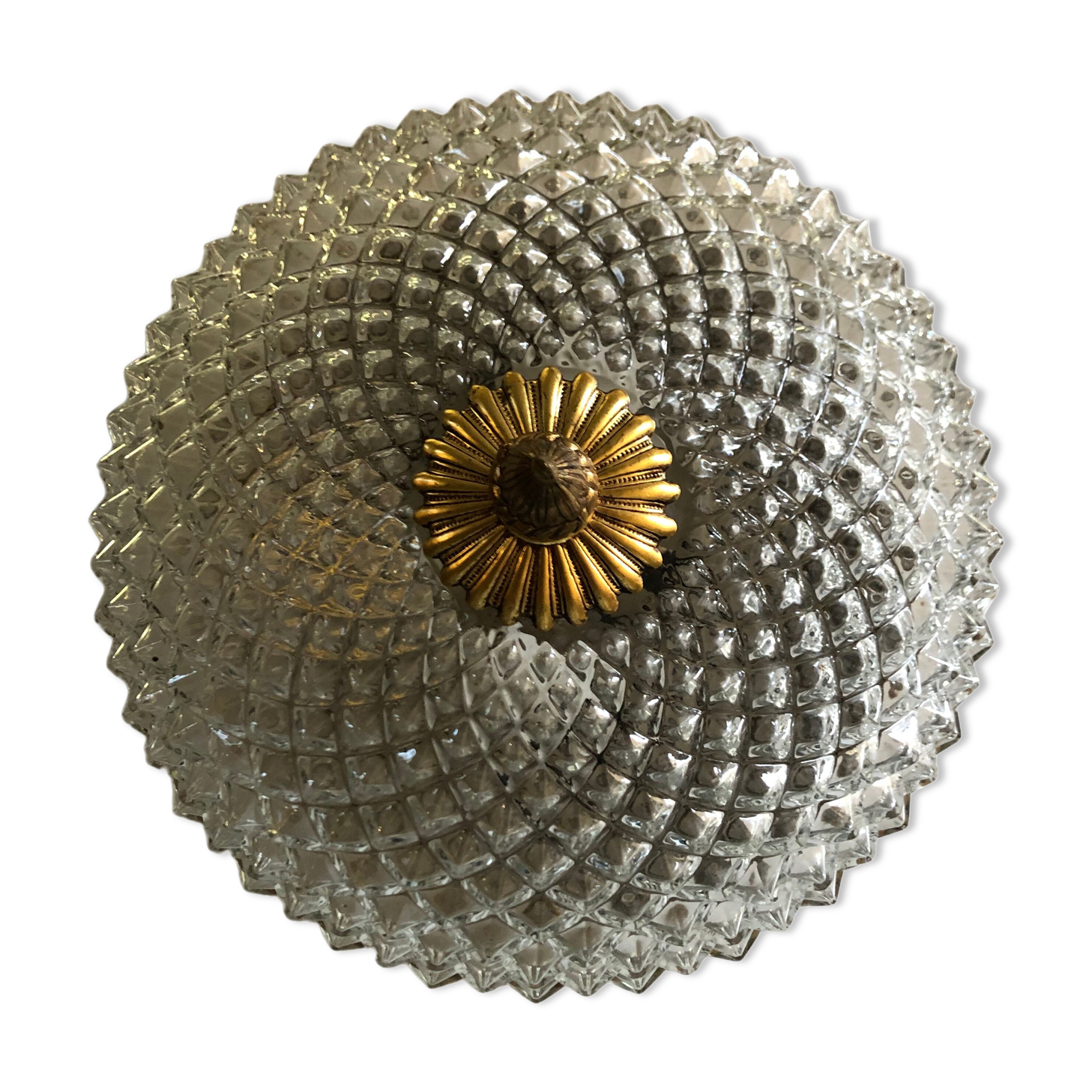 Ceiling lamp brass and glass 1950