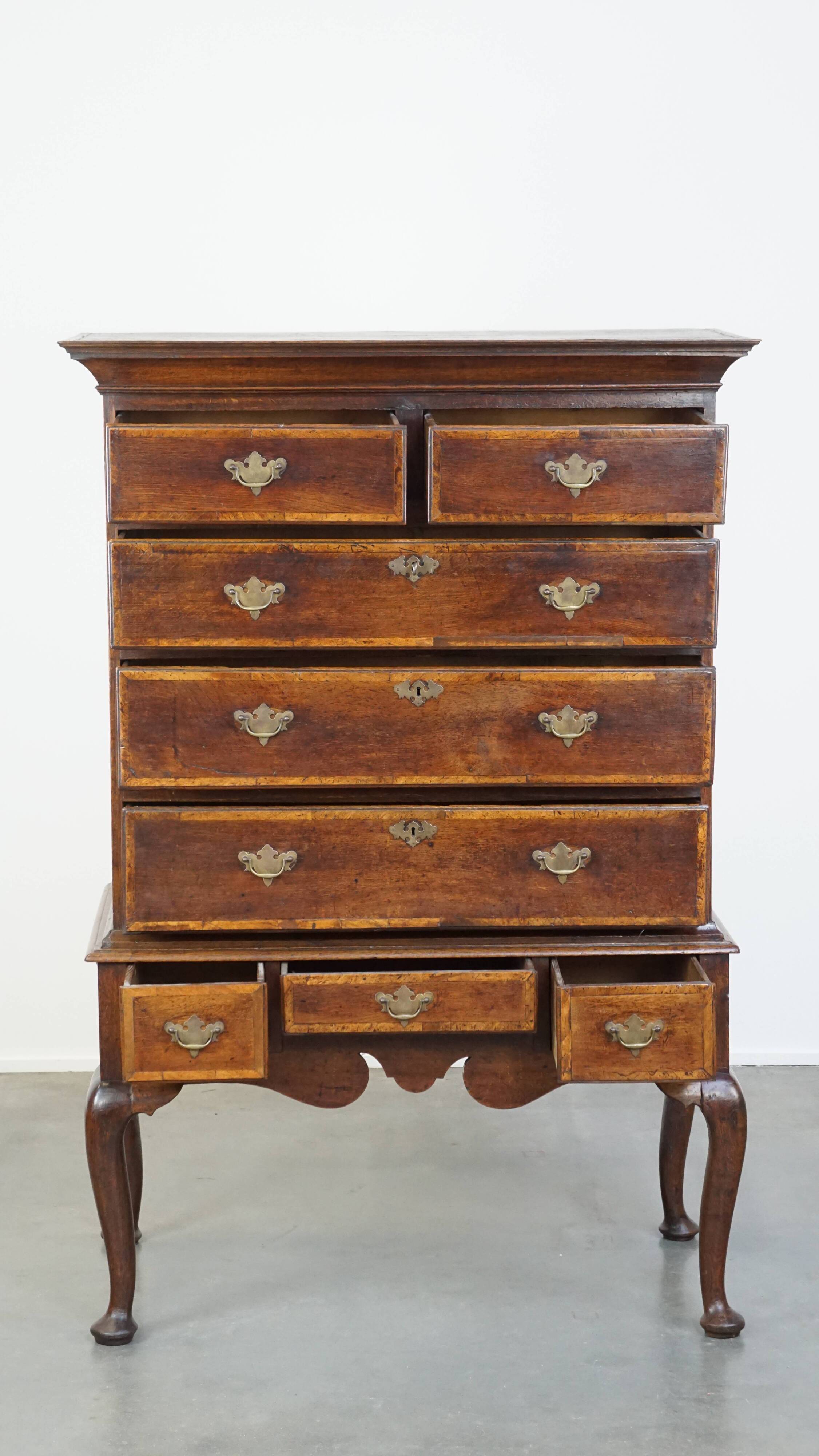Early 18th century English oak chest on stand/ highboy