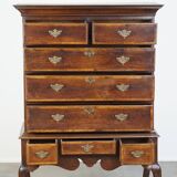 Early 18th century English oak chest on stand/ highboy