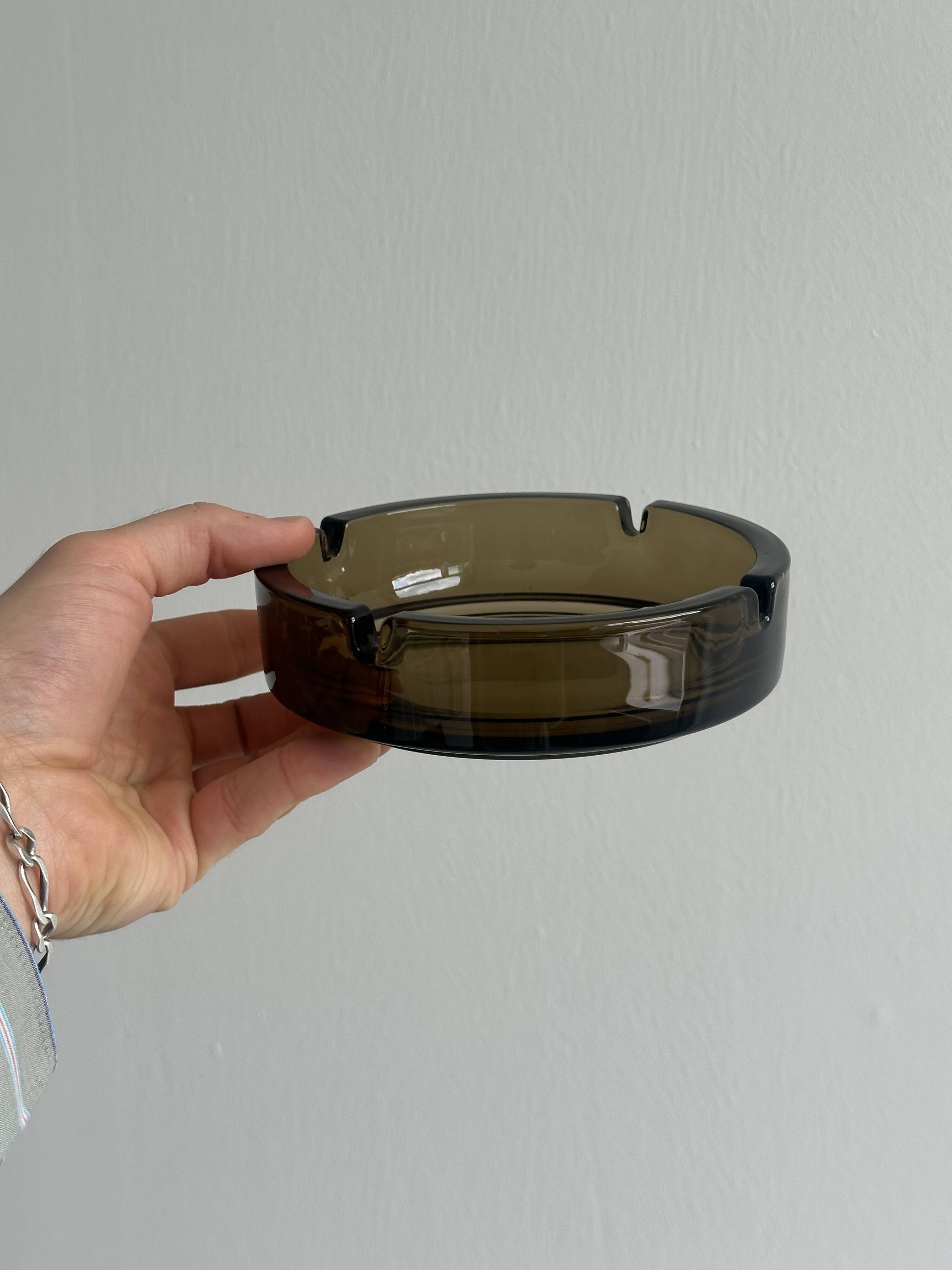 Thick smoked glass ashtray