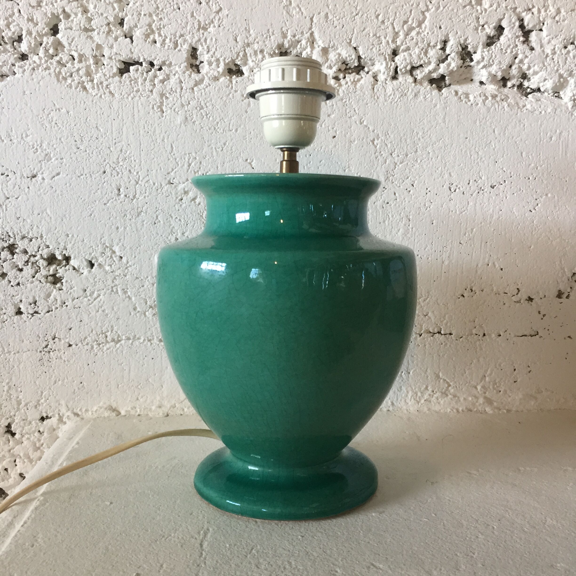 Pied de lampe céramique turquoise, circa 1980