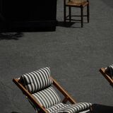 Mid-century dining/lounge chairs in pine and striped cotton canvas, Denmark, 1970s.