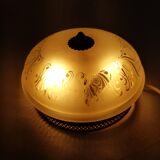 Glass globe ceiling lamp frosted pattern and brass opened frame