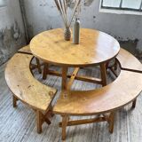Set of round table and 4 rounded benches, 1950