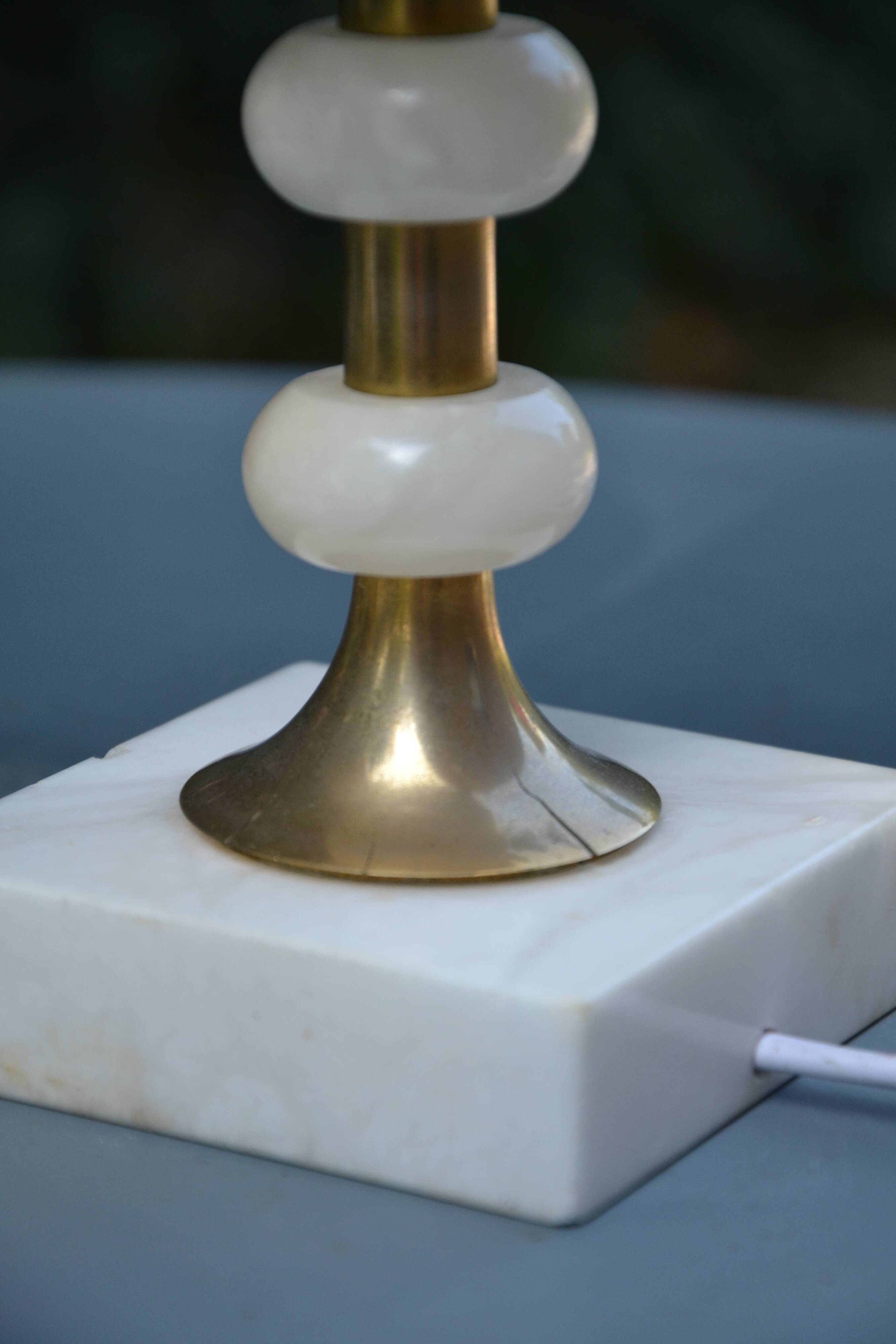 2 white alabaster and brass bedside lamps from the 60s