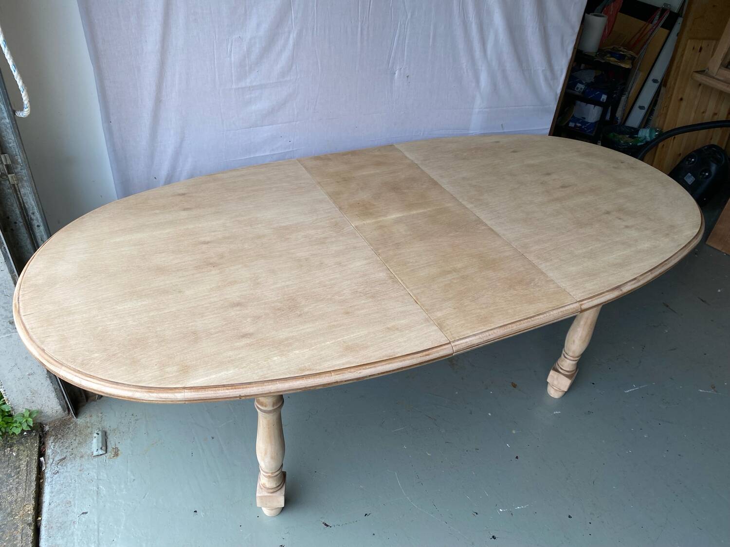 Refurbished vintage farmhouse dining table in solid raw oak wood
