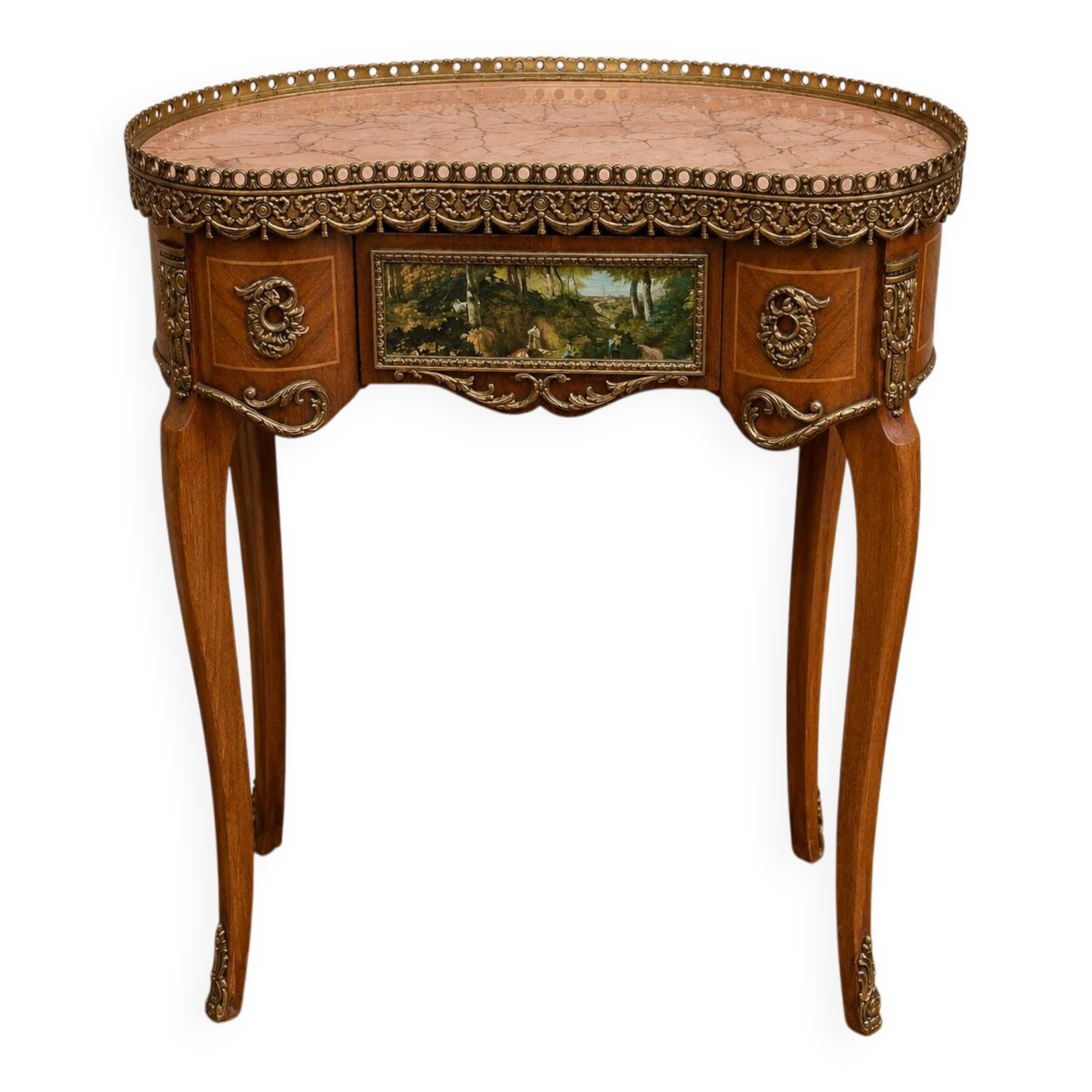 Louis XV style bean desk in marquetry and gilded bronze
