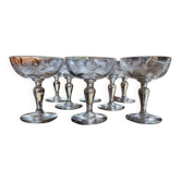 8 coupes à champagne en verre gravé, Art Déco