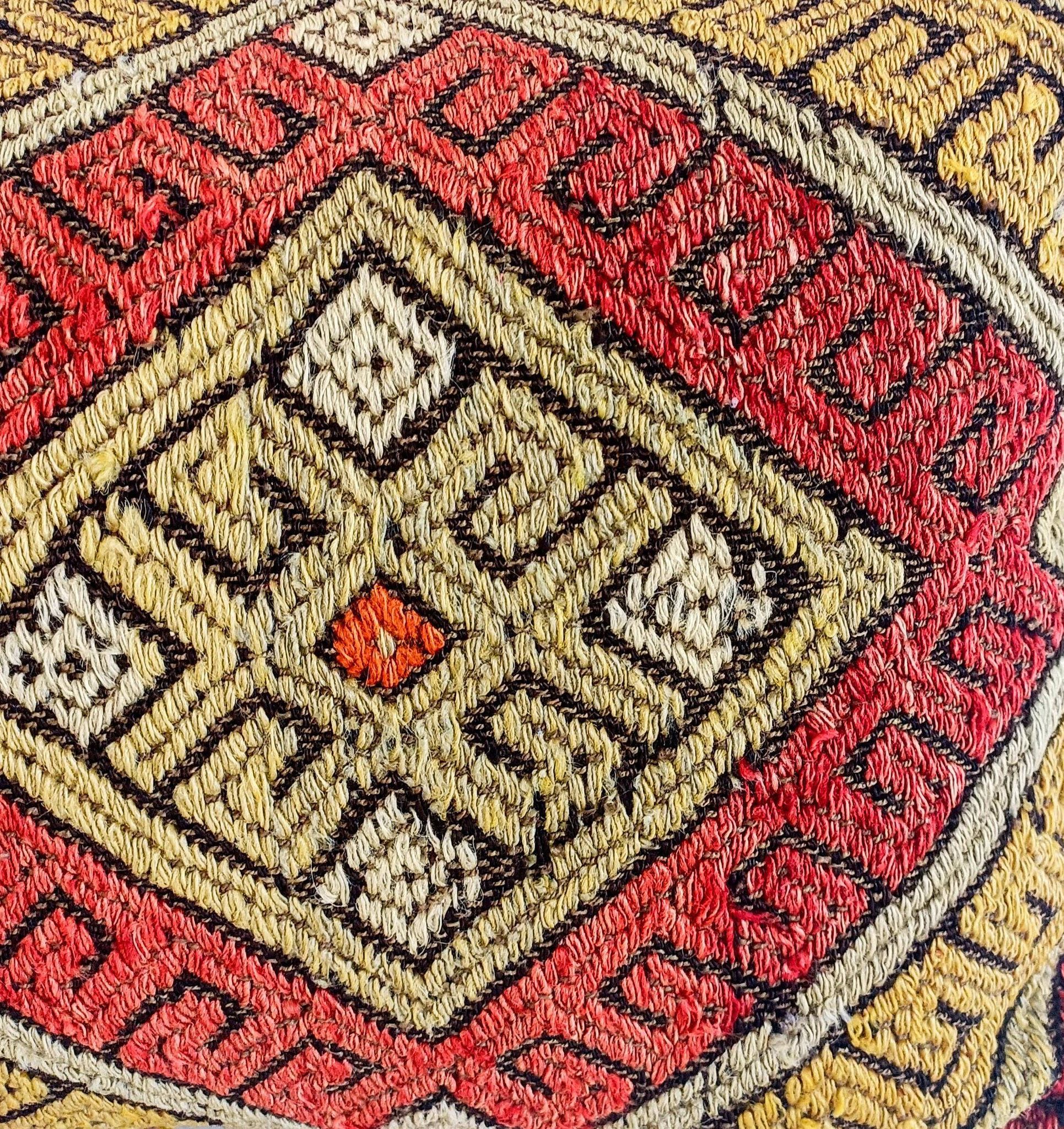 Vintage Handwoven Wool Kilim Pillow, Moorish Style, Mid-20th Century
