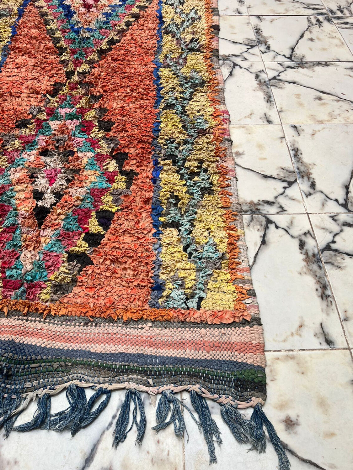 Peach orange Boucherouite Berber rug
