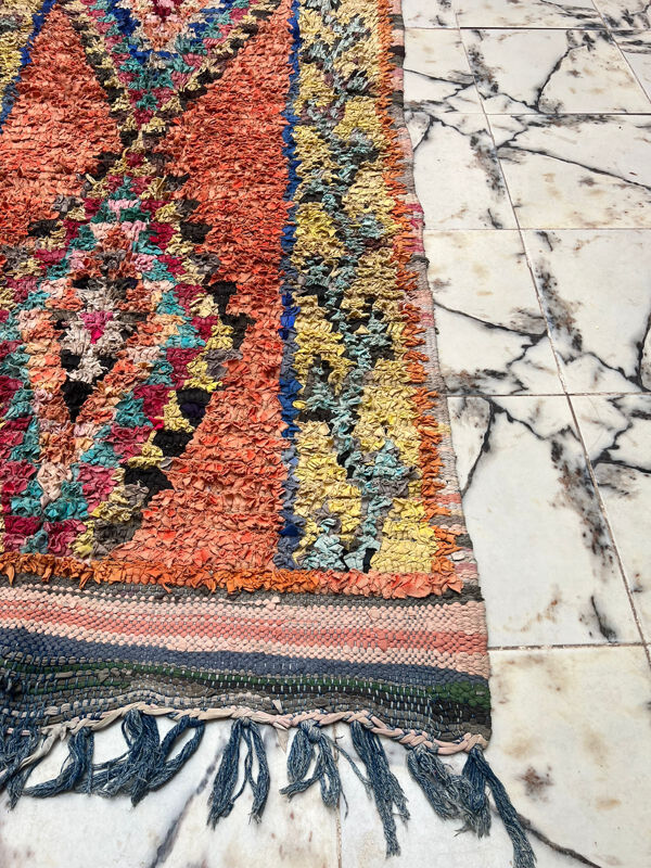 Tapis berbère Boucherouite orange pêche