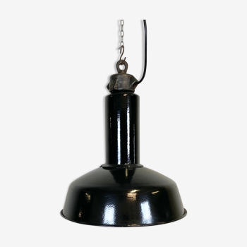Industrial black enamel factory lamp, 1950