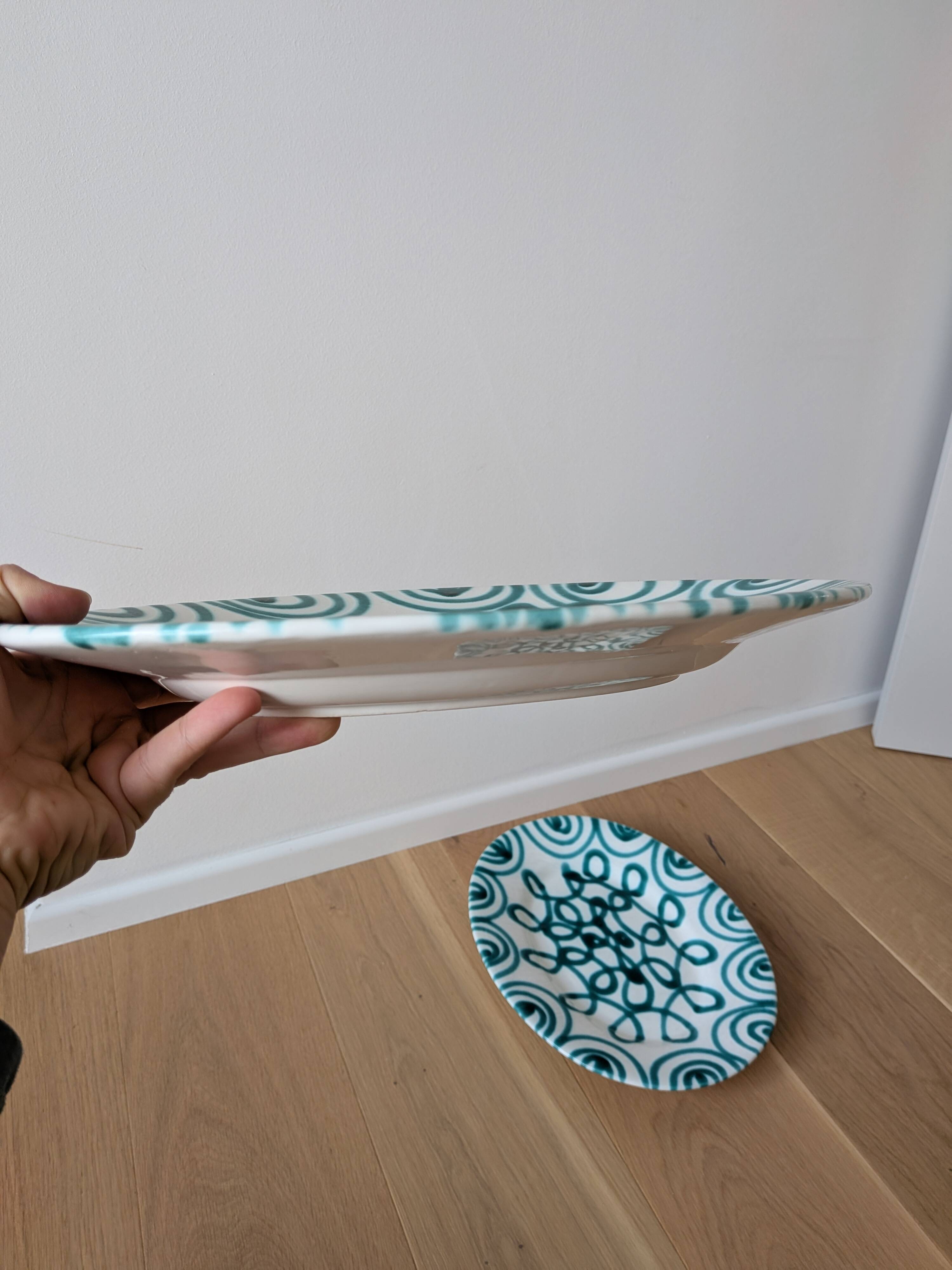 Vintage Gmundner Keramik Serving Oval Plate / Austria / Green Flamed / 2