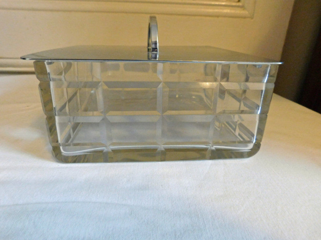 Old cut glass and vintage metal 70s biscuit box