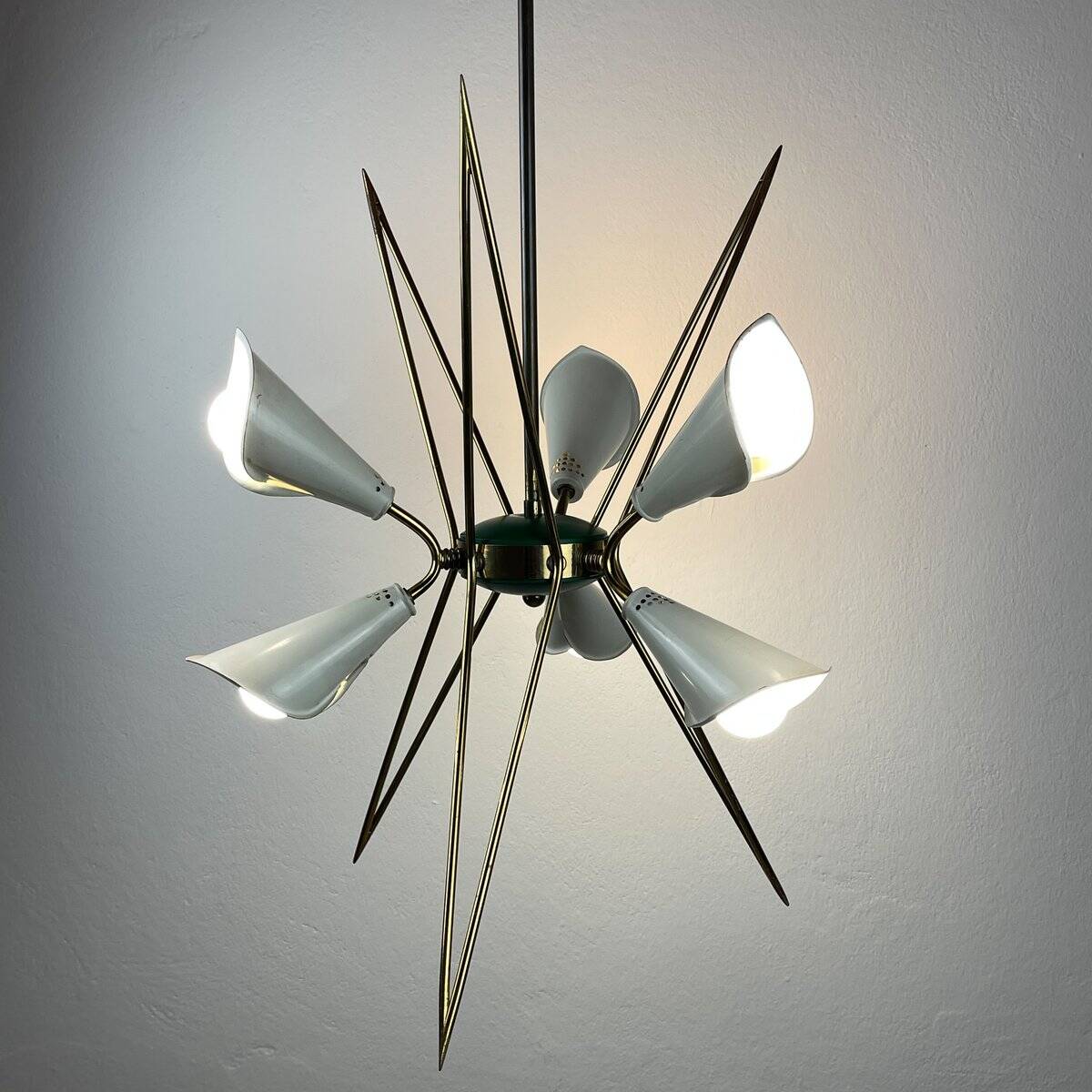 Metal chandelier mid-century modernist by Stilnovo, 1970s